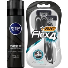 Nıvea Men Erkek Tıraş Jeli Deep Dimension 200ML + Bıc Flex 4 Erkek Tıraş Bıçağı 3'lü Bliste