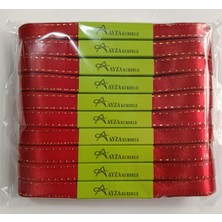 Ayza Kurdele - Simli Kırmızı Saten Kurdele 1 cm 10X10 Metre (1 Paket)