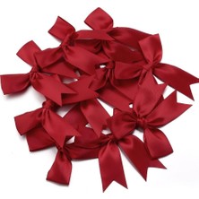 Hazır Fiyonk Sade Minik Saten Kurdele 25 Adet (Kırmızı, 2 Cm)