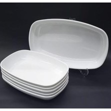 6 Adet Beyaz Melamin Kayık Tabak 28X18CM Büyük Boy Salata Tabağı Günlük Kullanıma Hesaplı O