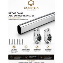 ESBH Krom Oval Paslanmaz Metal Dolap Içi Askı Borusu 136.5CM + 2 Adet Flanş + Vida