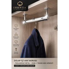 ESBH Krom Dolap Içi Askı Borusu Paslanmaz Metal Oval 50,5cm + Tavan Askı Aparatı 2 Adet + Vida