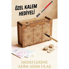 Ahşap Kumbara, Para Biriktirme Kutusu, Mdf, Ceviz, Tasarruf Challenge Sistemi, Motivasyon Hedef Kut