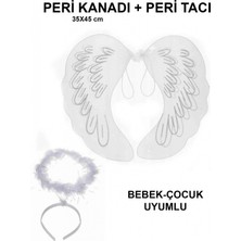 Hace Bazaar Beyaz Otrişli Dantel Tüllü Peri Kanadı ve Peri Tacı Seti 45X40 cm (K95)