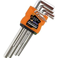 9 Parça Alyan Anahtar Seti, 180 Mm, Krom Vanadyum Çelik, L Tipi Sap, 1.5-10 Mm'e Kadar, Ergonomik
