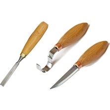 Ahşap Oyma Bıçak Alet Seti Kaşık Kuksa Oval Düz Oyma Yontma Bıçağı 3 Parçalı Set