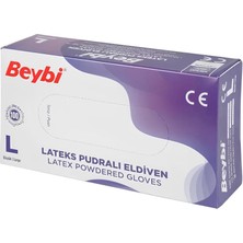 Beybi L (Large) Beden Pudralı Lateks Beyaz 100 Lü Muayene Eldiveni