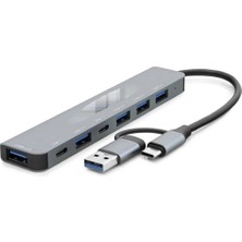 TKÇ USB Type C 3.0 Hub 7 Port Gri