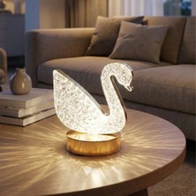 TKÇ Gece Lambası Kuğu Formlu Kristal LED Masa Lambası Dokunmatik 3 Renk Işık Modlu Şarj Edilebilir