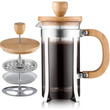 TKÇ 600 ml Ölçülü Ahşap Detaylı Cam French Press