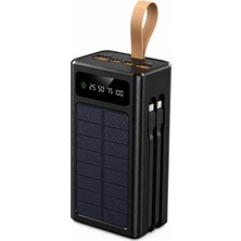 50000MAH Solar Powerbank 22.5W Pd Hızlı Şarj, Dahili Usb-C & Lightning Kablo, 4x Usb-A Çıkış,