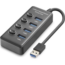 TKÇ USB 3.0 Hub Anahtarlı 4 Port 5 Gbps Siyah