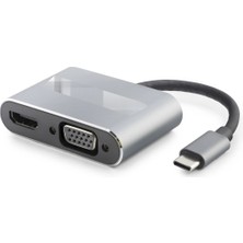 TKÇ Type C Hub HDMI 4K VGA USB 3.0 Pd 4 Port Gri