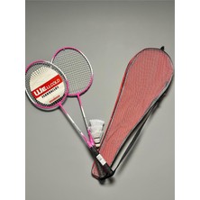 2 Adet Profesyonel Badminton Raketi, Deluxe Badminton Çantası, 3 Adet Badminton Topu Seti, Pembe