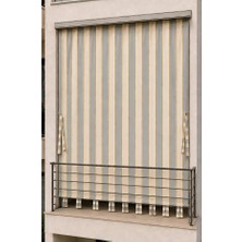 MRC Tekstil Taç Gri Krem Su Geçirmez Balkon Perdesi – Kornişli & Bağcıklı Branda En×boy Balkon Branda Perde