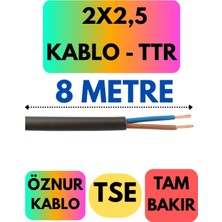 Öznur 2x2,5 Ttr Kablo, 8 Metre, Siyah