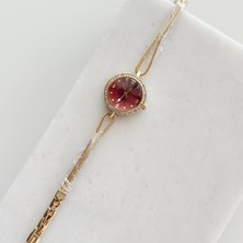 Vesce Atelier Kadran Kenarı Taşlı Gold Saat Bordo