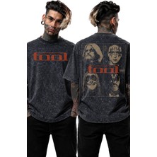 Fuddy Moda Unisex Tool Members Sırt Baskılı Yıkamalı Tişört, Oversize Rock Band Temalı Retro Tshirt