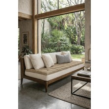 Keten Koltuk Şiltesi 5 cm Dolgulu | Koltuk Pedi, Balkon ve Sedir Için (Açık Kahverengi, 140X80)