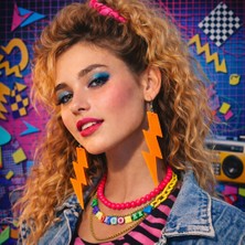 TKÇ Küpe 80 Ler 90 Lar Retro Neon Turuncu Şimşek 10 cm