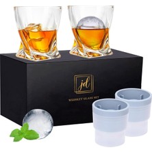 Viski Kayaları Bardak Seti Hediye Kutusunda - 2 Kristal Bourbon Bardağı ve 2 Büyük Buz Topu Kal