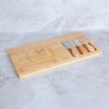 Bambu Peynir Sunum Tahtası ve 3'lü Paslanmaz Çelik Bıçak Seti – Şık Servis & Sunum 37X18X1,