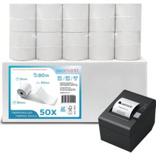 50 Adet 80X80M Termal Adisyon Rulosu, Garantili Net 80M Uzunluk, Premium 48GSM Bpa Free Yazar Kasa &