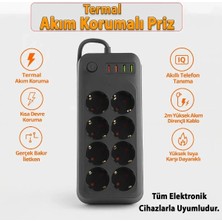 TKÇ Kullanıma Uygun Termal Akım Korumalı 8 Prizli Uzatma Kablosu