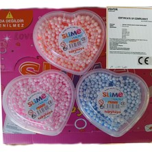 Özel Kalpli Kutu 3X200 gr Slime Ele Yapışmayan Köpüklü Slaym Seti Sertifikalı, Çok Renkli