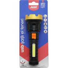 Hace Bazaar KÜÇÜK=15CM 2in1= Osl LED - Cob LED USB Şarjlı El Feneri 3-Kademe Işık - Flaşör Şarj Gösterge (K95)