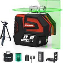Kazan Hobi Kobb KBL32GTP Profesyonel Li-Ion Yatay 360° ve Dikey Otomatik Hizalamalı Yeşil Nokta Şakül ve Yeşil Çapraz Çizgi Lazer Distomat + Tripod
