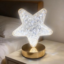 TKÇ Gece Lambası Yıldız Formlu Kristal LED Masa Lambası Dokunmatik 3 Renk Işık Modlu Şarj Edilebi