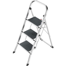 Kazan Hobi Hailo K70 Standardline Alüminyum Katlanır Merdiven, 3 Büyük Çelik Basamaklı, Kaymaz Matlı, 150 Kg'a Kadar Taşıma Kapasitesi, Katlanır Emniyetli Merdiven, Özellikle Hafif ve Kolay Saklanabilir, Gümüş