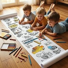 Kazan Hobi Boyama Kağıdı Rulo Iş Makineleri Inşaat Kitabı 4 Metre Uzunluk 45 cm Genişlik