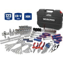 Kazan Hobi Workpro WP202533 1/4'’ 3/8’’ 1/2'’ 123 Parça Cr-V Metrik Ağır Hizmet Lokma ve Kombine Anahtar Takımı