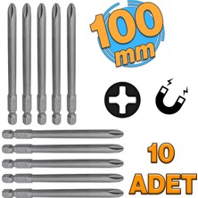 Kazan Hobi Mıknatıslı Yıldız Ph2 Bits Uç 100 mm 10'lu Set Kutulu Manyetik 1/4 Matkap Ucu 10 cm Uzunluk