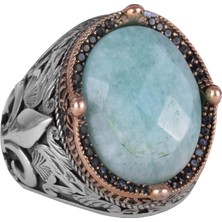 Kambo 925 Ayar Gümüş El Işi Erkek Yüzük - Available ile Various Doğal Stones (Amazonite)
