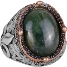 Kambo 925 Ayar Gümüş El Işi Erkek Yüzük - Available ile Various Doğal Stones (Kabason Zümrüt)