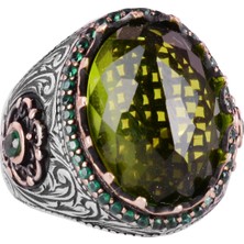 Kambo 925 Ayar Gümüş El Işi Yüzük - Sentetik Peridot Taş Yüzük