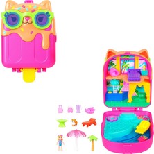 Kazan Hobi Polly Pocket Bebekler ve Oyun Seti, Kediciğin Tatili Taşınabilir Mini Oyun Seti, 1 Mikro Bebek, Yavru Köpek Figürü ve Temaya Uygun Aksesuarlar, JCB17
