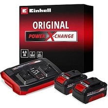 Kazan Hobi Orijinal Einhell Power X-Change Başlangıç Kiti Akü ve Şarj Cihazı (Li-Ion, 18 V, 2 x 4.0 Ah Akü ve Twincharger Şarj Cihazı, Tüm Power X-Change Cihazları ile Uyumlu) - 4512112
