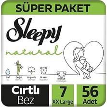 Kazan Hobi Sleepy Natural Süper Paket Bebek Bezi 7 Numara Xxlarge 56 Adet