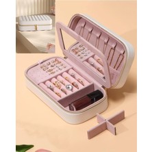 Kazan Hobi Premium Takı Organizeri, Beyaz Mücevher Kutusu, Gold Renk Fermuarlı, Yüzük ve Küpe Bölmeli, 21X11X6 cm