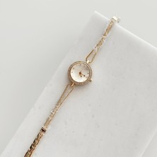 Vesce Atelier Kadran Kenarı Taşlı Gold Saat Beyaz