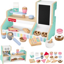 Kazan Hobi Fisher-Price 3 Yaş ve Üzeri Çocuklar Için 20 Ahşap Parçadan Oluşan Ahşap Kahve Dükkanı Oyun Seti ve Oyuncak Kasa, HXV22