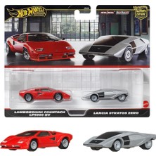 Kazan Hobi 1:64 Hot Wheels Premium Car Culture 2'li Paket Lamborghını Countach LP5000 Qv & Lancıa Stratos Zero HBL96 - JBL02
