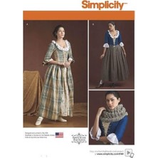 Kazan Hobi Simplicity Desen 8161 Misses '18. Yüzyılda Kostüm Kesim Deseni, Beyaz, Beden R5