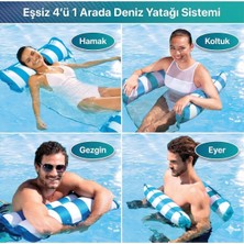 Kazan Hobi Maytoys Hava Yastıklı Fileli Şişme Havuz Koltuğu 4'ü 1 Arada Deniz ve Havuz Yatağı Mavi