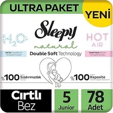 Kazan Hobi Sleepy Natural Double Soft Ultra Paket Bebek Bezi 5 Numara Junior 78 Adet