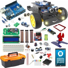 Kazan Hobi Arduino ile Uyumlu 2WD Robot Araba ve Süper Ideal Başlangıç Seti - Uno R3-92 Çeşit 317 Parça - Engelden Kaçan Akıllı Robot Yapım Kiti - Stem Kodlama Eğitimi
